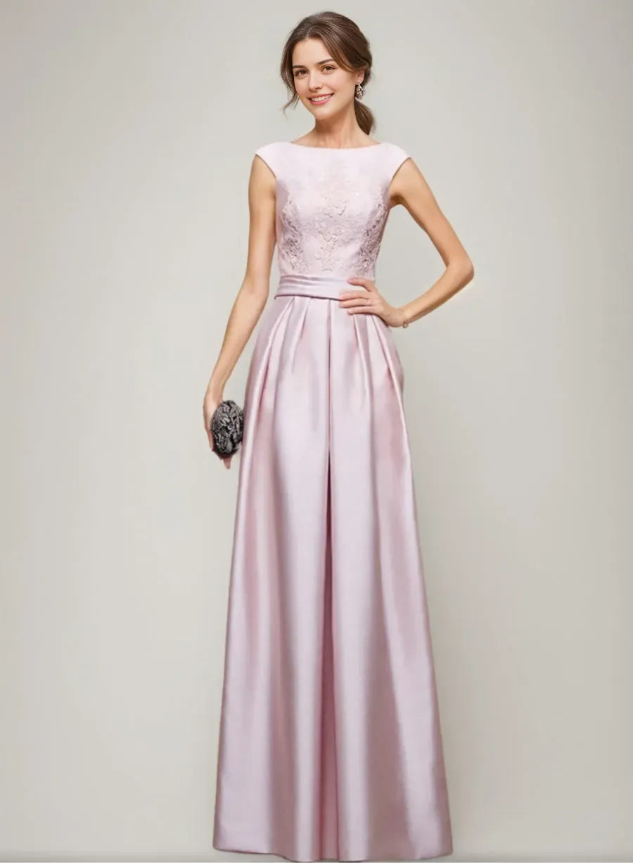 Scoop Sleeveless Floor-Length Mother Of the Bride Dresses with Pleats