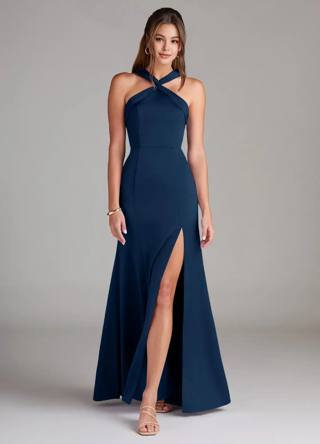 Timeless Special Occasion Sophisticated Graceful Elegant Black Halter Sleeveless Floor-Length Evening Dress