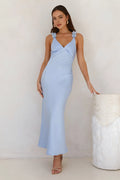 Blue Sheath Spaghetti Strap Sleeveless 3D Floral Back Zip Ankle-Length Prom Dresses