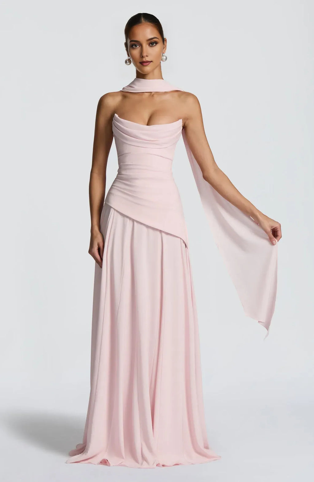 Sheath Blush Scooped Neckline Pleated Cowl Strapless Up Back Floor -Length Prom Dresses women