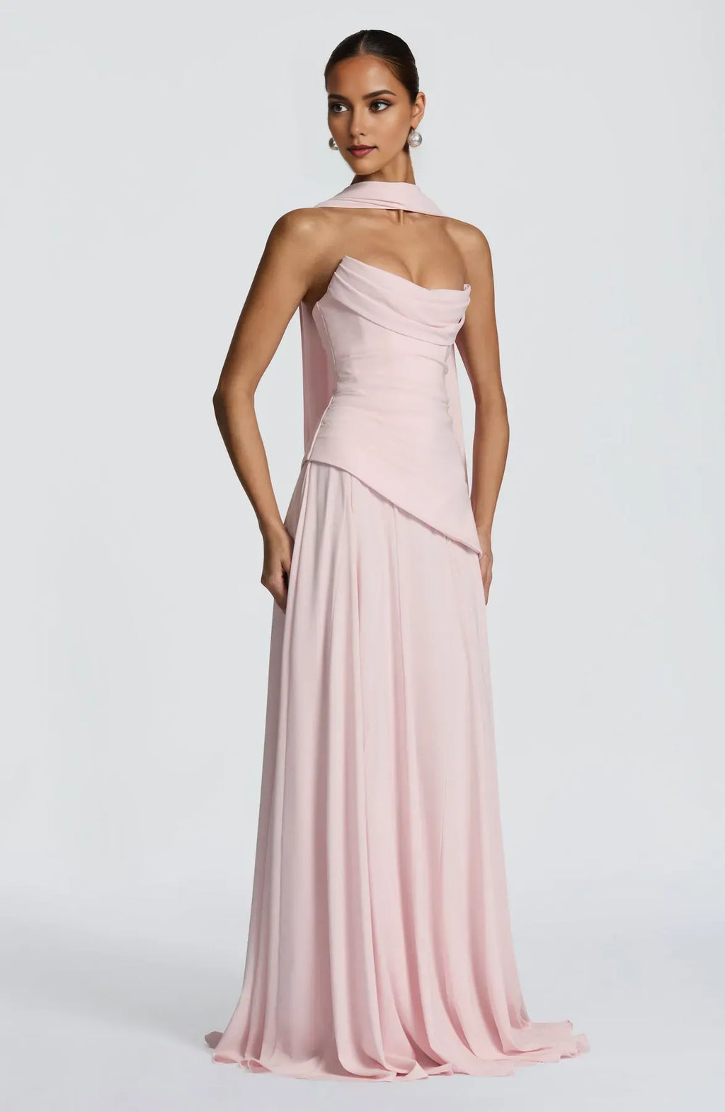 Sheath Blush Scooped Neckline Pleated Cowl Strapless Up Back Floor -Length Prom Dresses women