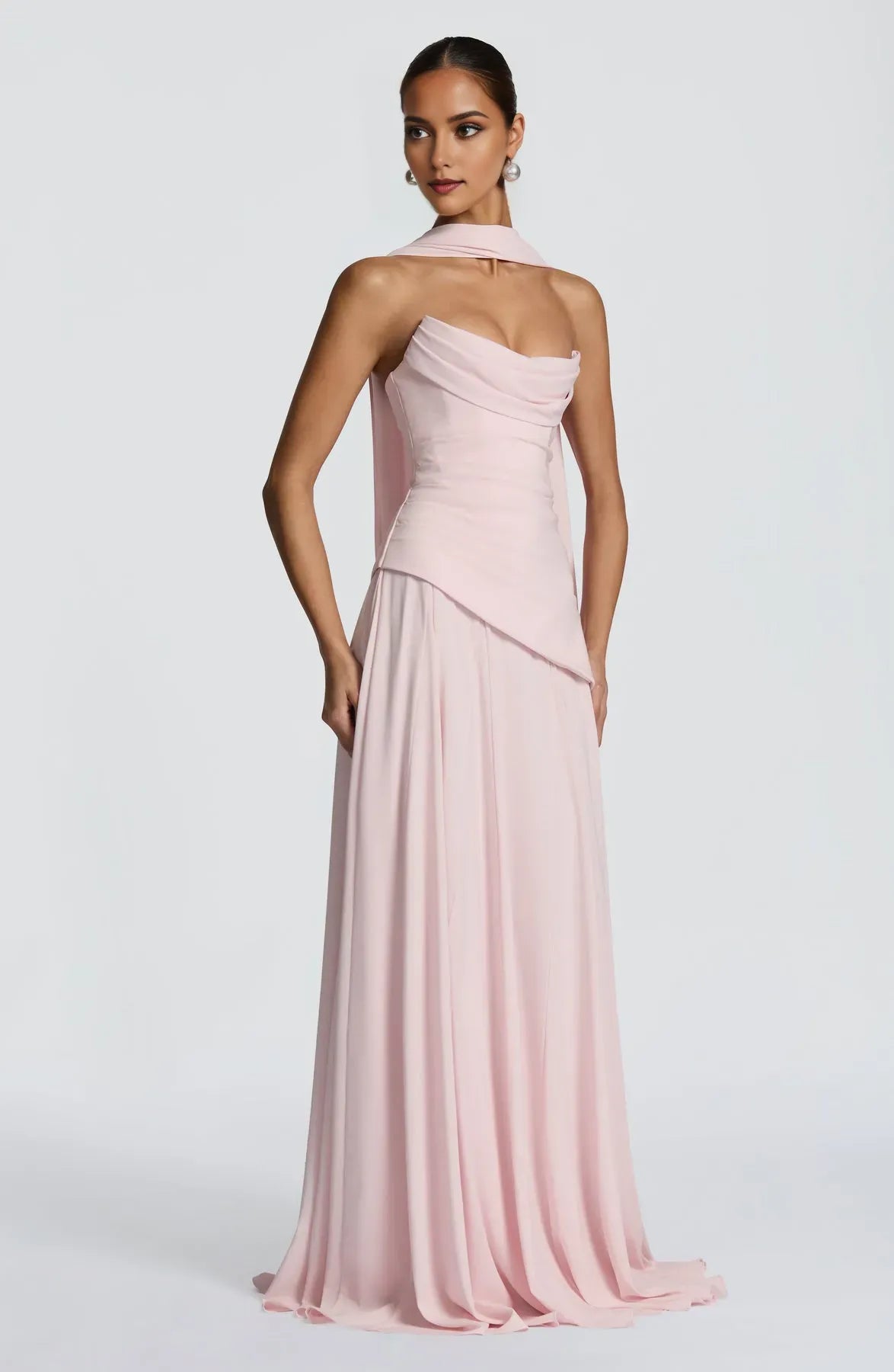 Sheath Blush Scooped Neckline Pleated Cowl Strapless Up Back Floor -Length Prom Dresses women