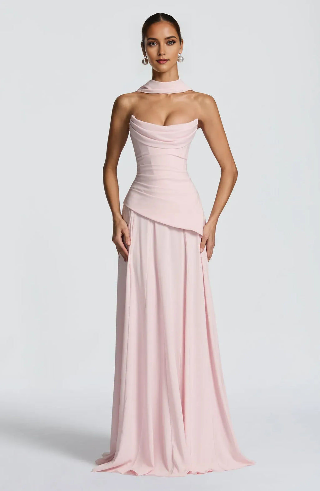 Sheath Blush Scooped Neckline Pleated Cowl Strapless Up Back Floor -Length Prom Dresses women