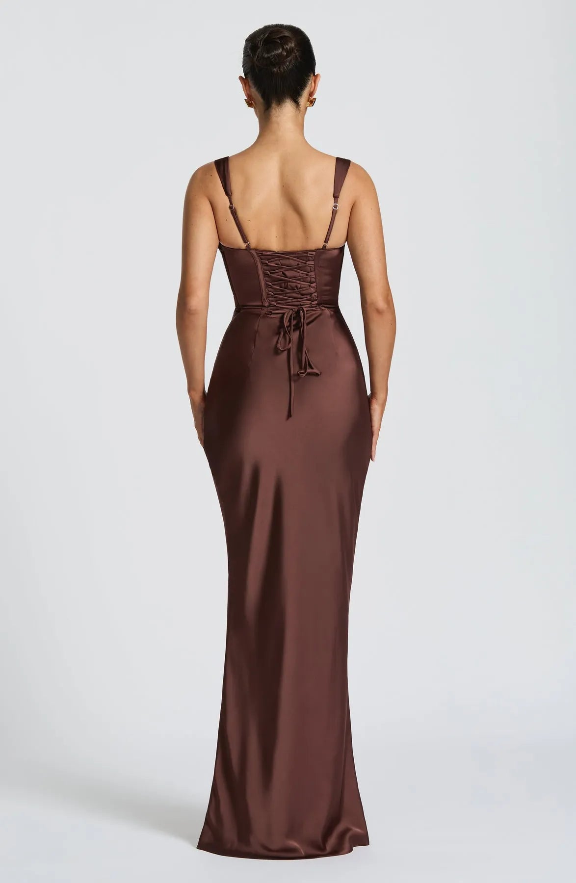 Brown Sheath Square Neck Sleeveless Pleated Up Floor -Length Prom Dresses women