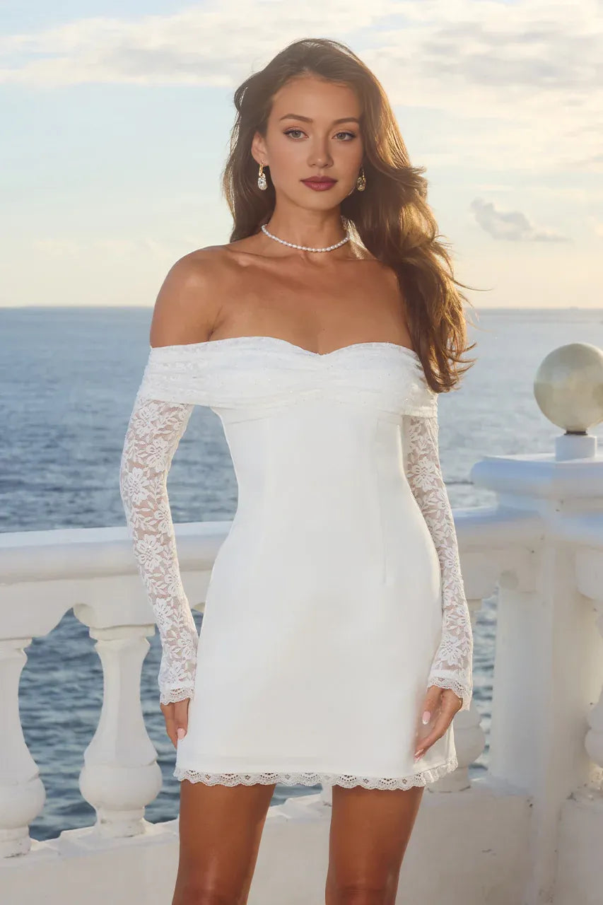 Timeless Special Occasion Sophisticated Graceful Elegant Sheath Long Sleeve Mini Homecoming Dress