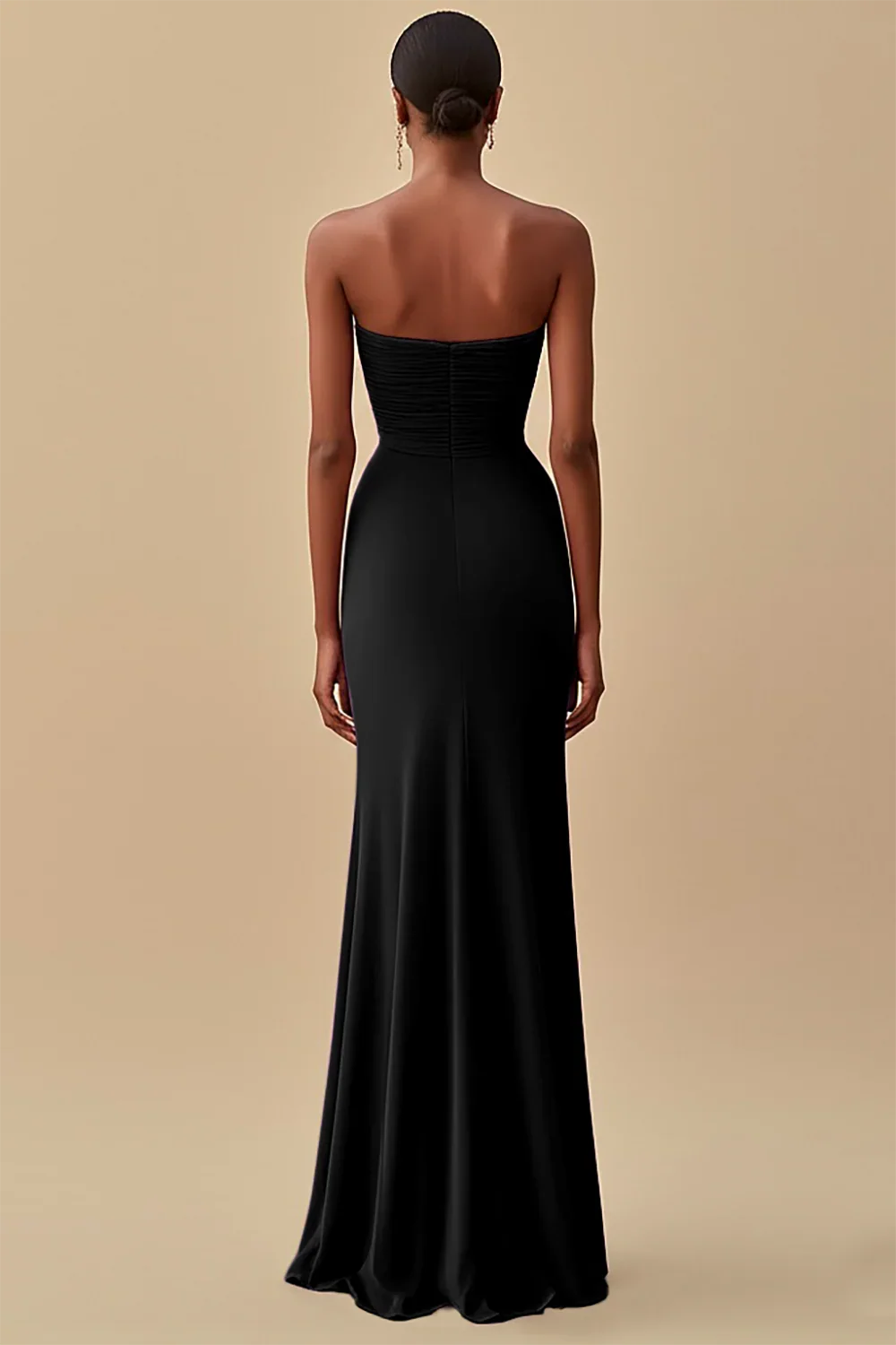 Sophisticated Graceful Stylish Elegant Black Chiffon Sheath Strapless Sleeveless Floor-Length Evening Dress