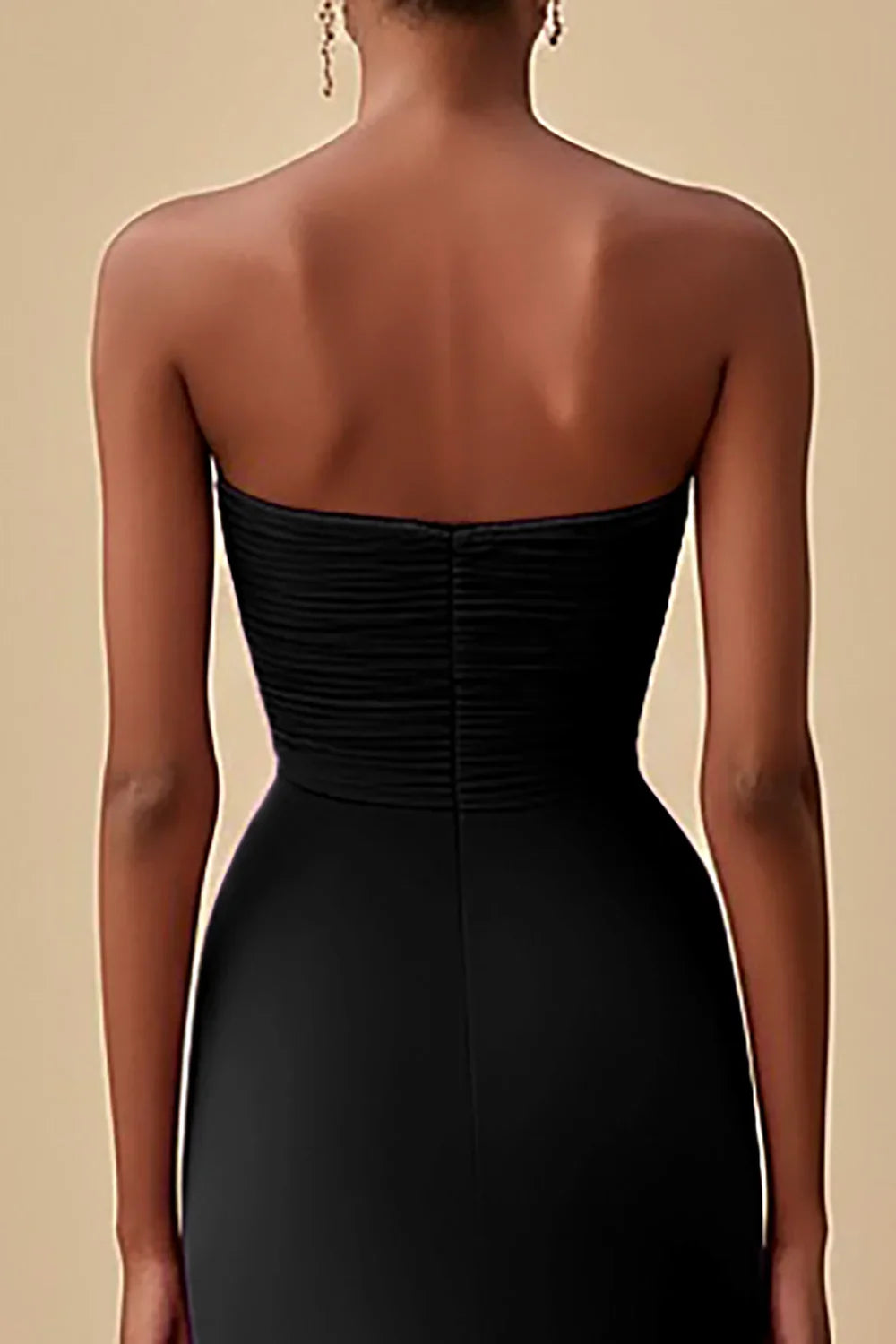 Sophisticated Graceful Stylish Elegant Black Chiffon Sheath Strapless Sleeveless Floor-Length Evening Dress