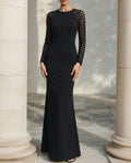 Black Mermaid Crew Neck Sleeve Floor-Length Evening Dresses