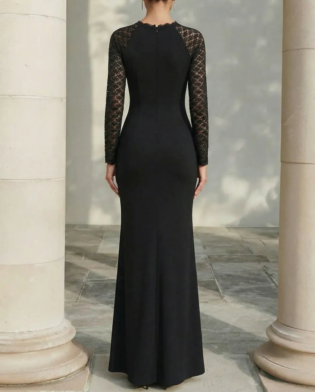 Black Mermaid Crew Neck Sleeve Floor-Length Evening Dresses