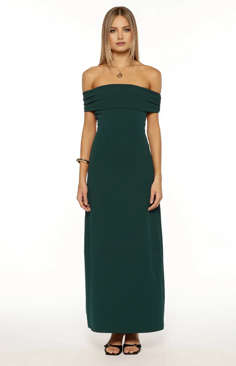 Teal Sheath Off-the-Shoulder Sleeveless Tie Back Floor-Length Prom Dresses with Back Bow Detail