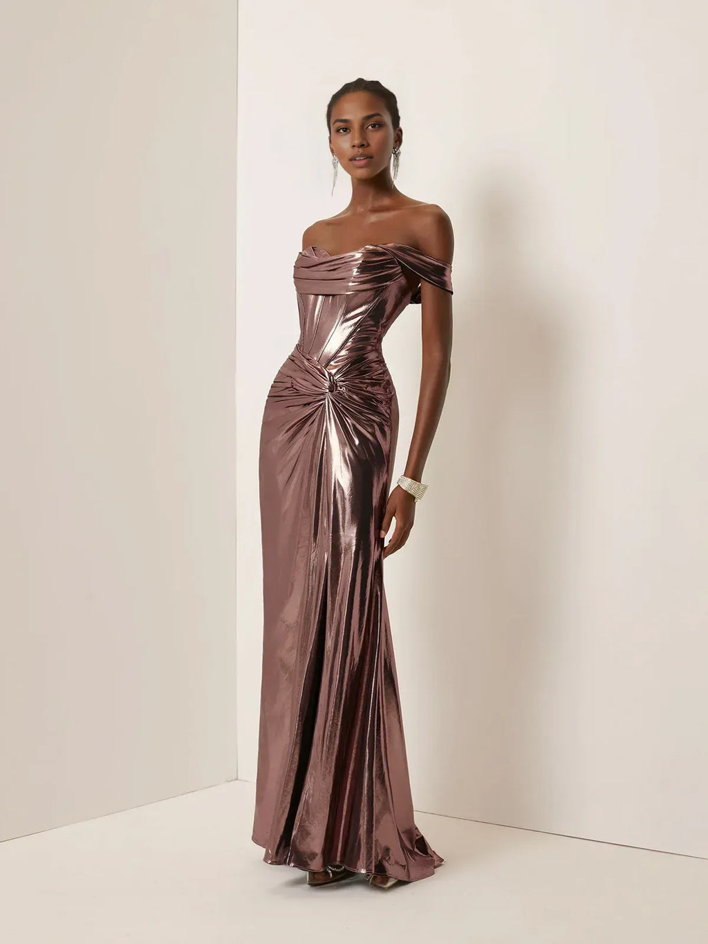 Sophisticated Graceful Stylish Elegant Rose Gold Lace Sheath Sleeveless Floor-Length Evening Dress