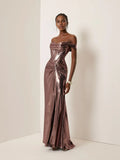 Sophisticated Graceful Stylish Elegant Rose Gold Lace Sheath Sleeveless Floor-Length Evening Dress