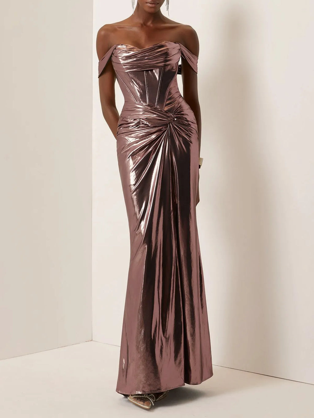 Sophisticated Graceful Stylish Elegant Rose Gold Lace Sheath Sleeveless Floor-Length Evening Dress