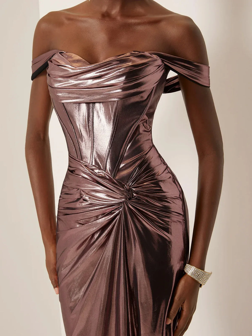 Sophisticated Graceful Stylish Elegant Rose Gold Lace Sheath Sleeveless Floor-Length Evening Dress
