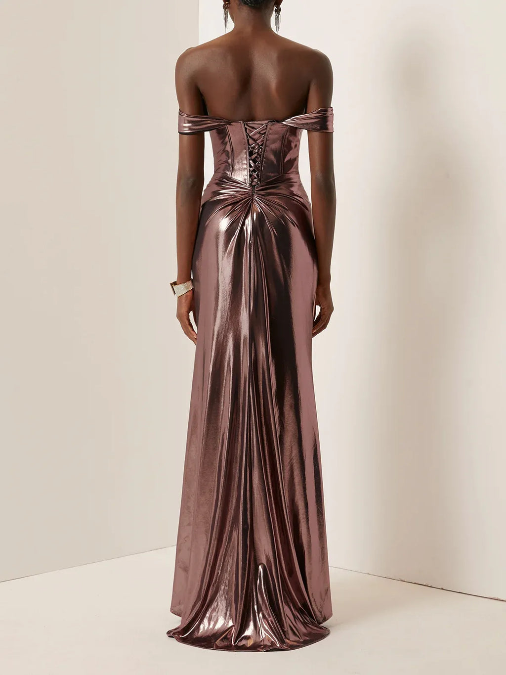 Sophisticated Graceful Stylish Elegant Rose Gold Lace Sheath Sleeveless Floor-Length Evening Dress