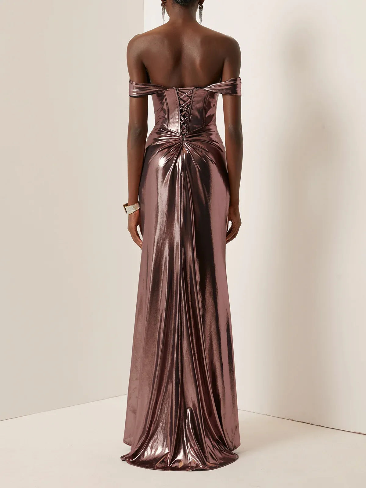 Sophisticated Graceful Stylish Elegant Rose Gold Lace Sheath Sleeveless Floor-Length Evening Dress