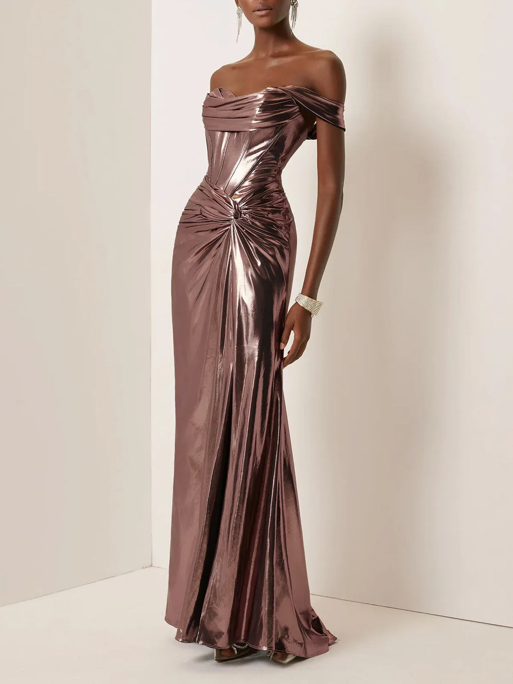 Sophisticated Graceful Stylish Elegant Rose Gold Lace Sheath Sleeveless Floor-Length Evening Dress