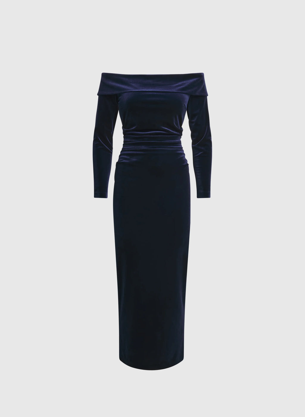 Refined Beautiful Elegant Navy Blue Velvet Sheath Long Sleeve Floor-Length Prom Dress
