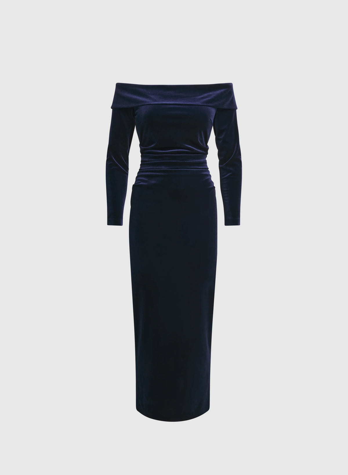 Refined Beautiful Elegant Navy Blue Velvet Sheath Long Sleeve Floor-Length Prom Dress