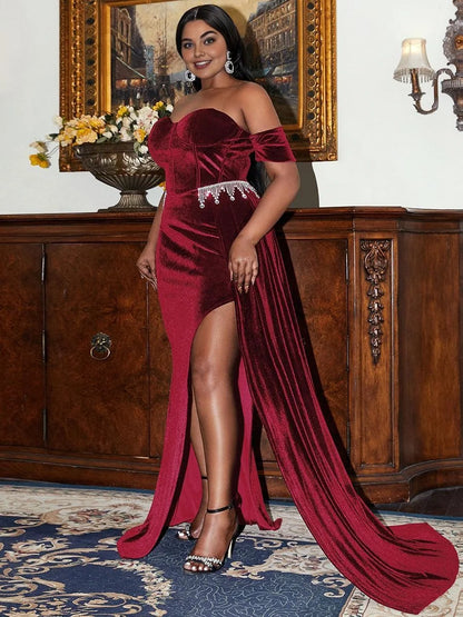 Sophisticated Graceful Stylish Refined Elegant Burgundy Velvet Sheath Sleeveless Floor-Length Prom Dress