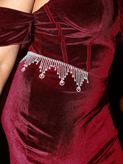 Sophisticated Graceful Stylish Refined Elegant Burgundy Velvet Sheath Sleeveless Floor-Length Prom Dress