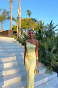 Yellow Sheath One-Shoulder Backless Pale Floor-Length Prom Dress