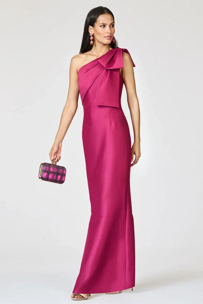 Elegant Red A-Line One-Shoulder Classic-Sleeve Classic-Back Floor-Length Prom Dress