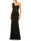Sheath One-Shoulder Sleeveless Bow-Front Back Zip Floor-Length Prom Dresses Hot Sale