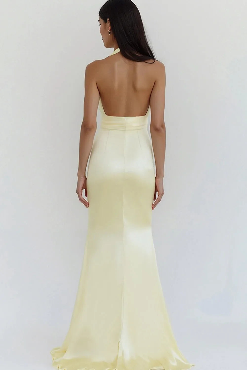 Sheath Halter Neck Deep V-Neck Sleeveless Open-Back Floor-Length Prom Dresses