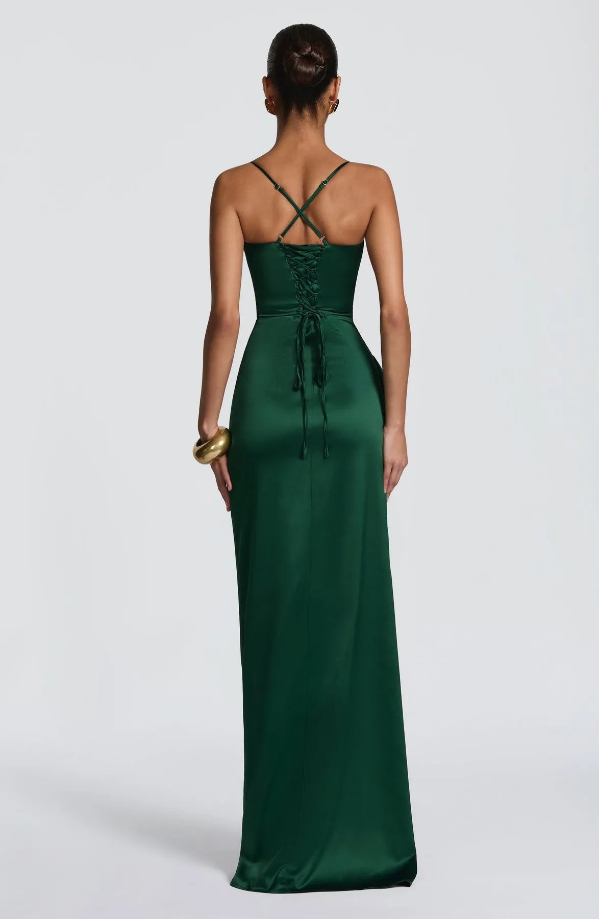Sheath Sweetheart Neck Spaghetti Strap pleated Crisscross Back Up High - Slit Floor -Length Prom Dresses