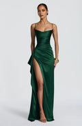 Sheath Sweetheart Neck Spaghetti Strap pleated Crisscross Back Up High - Slit Floor -Length Prom Dresses