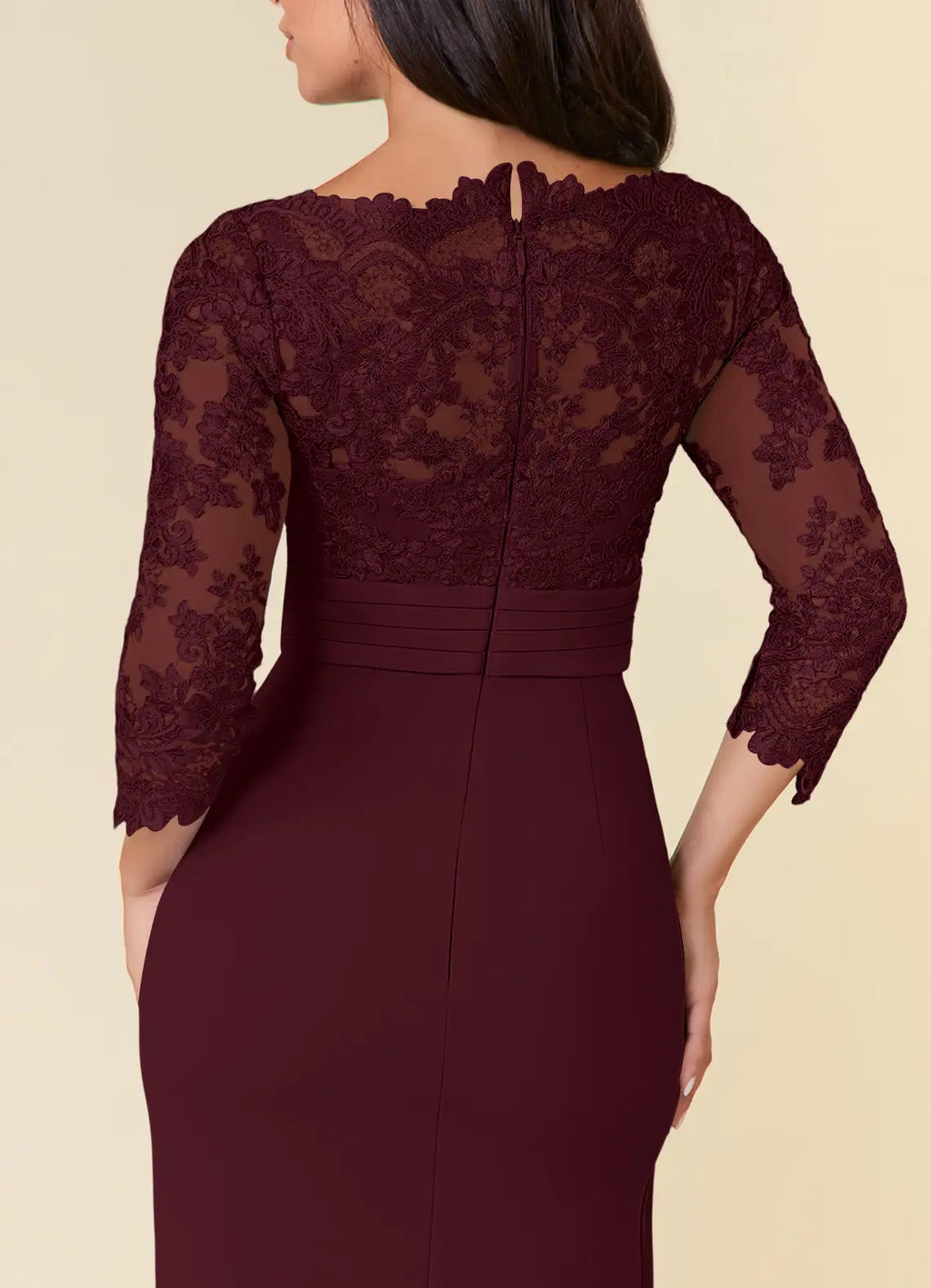 Sheath Scoop-Neck Three-Quarter Sleeve Zip-Back Floor-Length Formal Mother of the Bride Dress