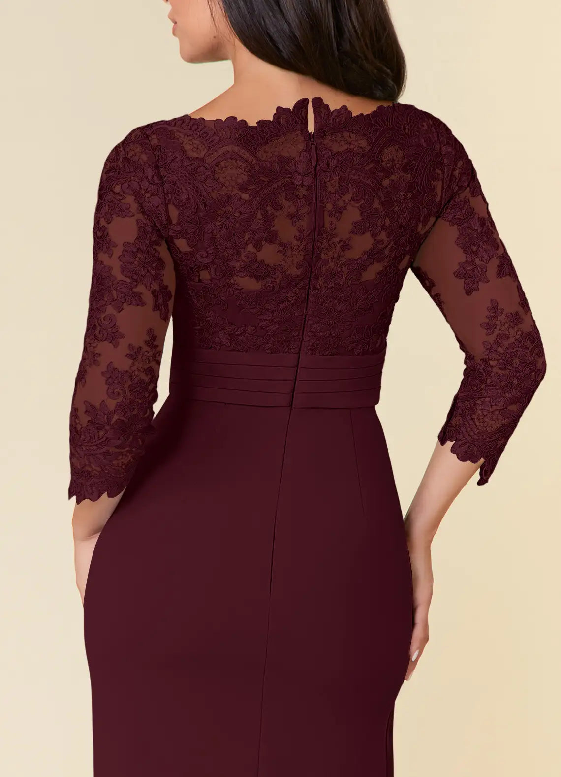 Sheath Scoop-Neck Three-Quarter Sleeve Zip-Back Floor-Length Formal Mother of the Bride Dress