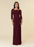 Sheath Scoop-Neck Three-Quarter Sleeve Zip-Back Floor-Length Formal Mother of the Bride Dress