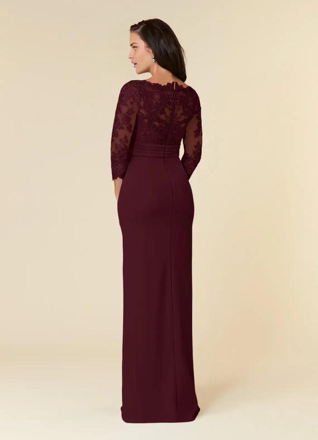 Sheath Scoop-Neck Three-Quarter Sleeve Zip-Back Floor-Length Formal Mother of the Bride Dress