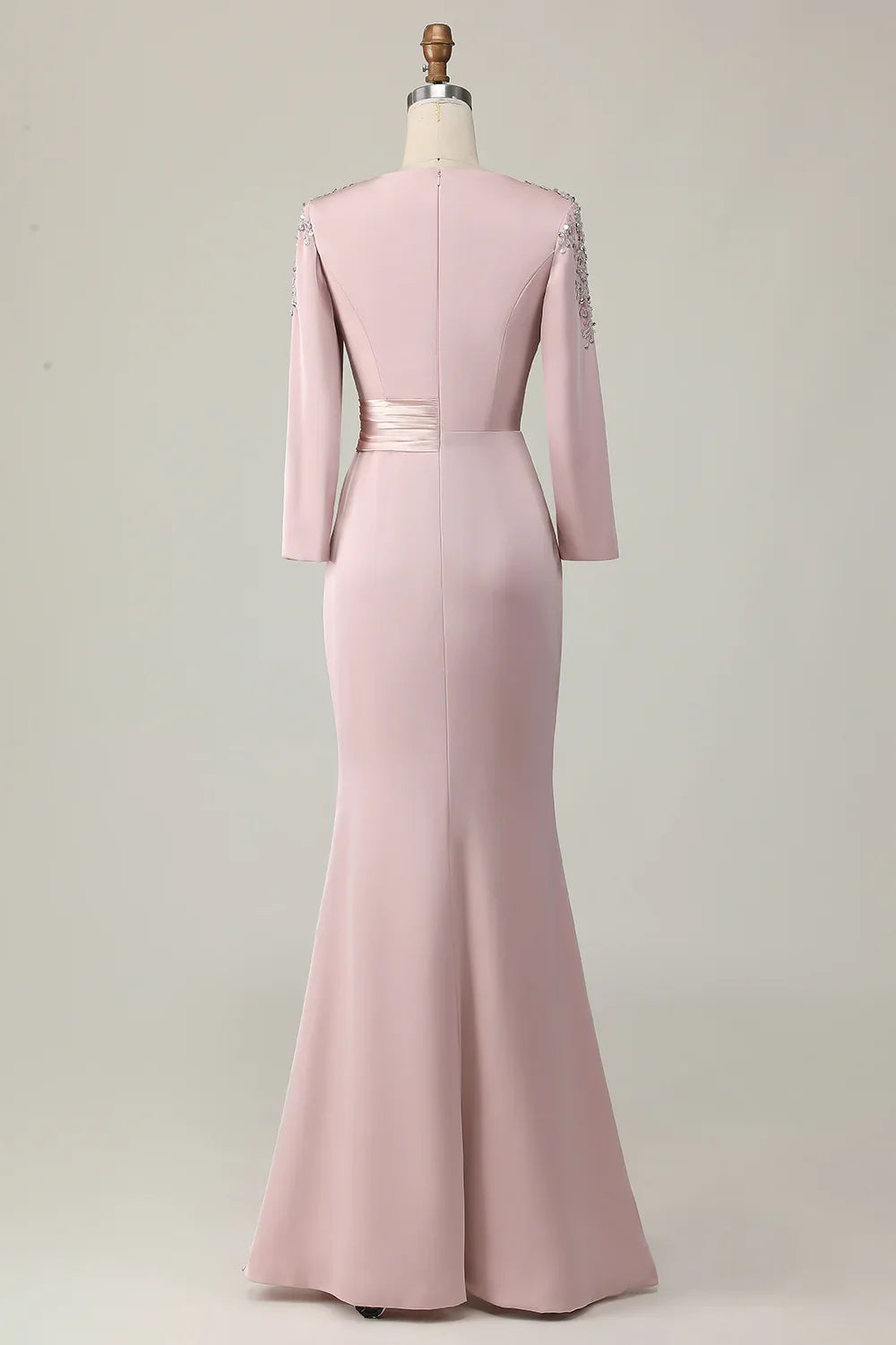 Elegant Blush Pink Sheath Scoop Neck Long Sleeve Floor-Length Mother of the Bride Dress
