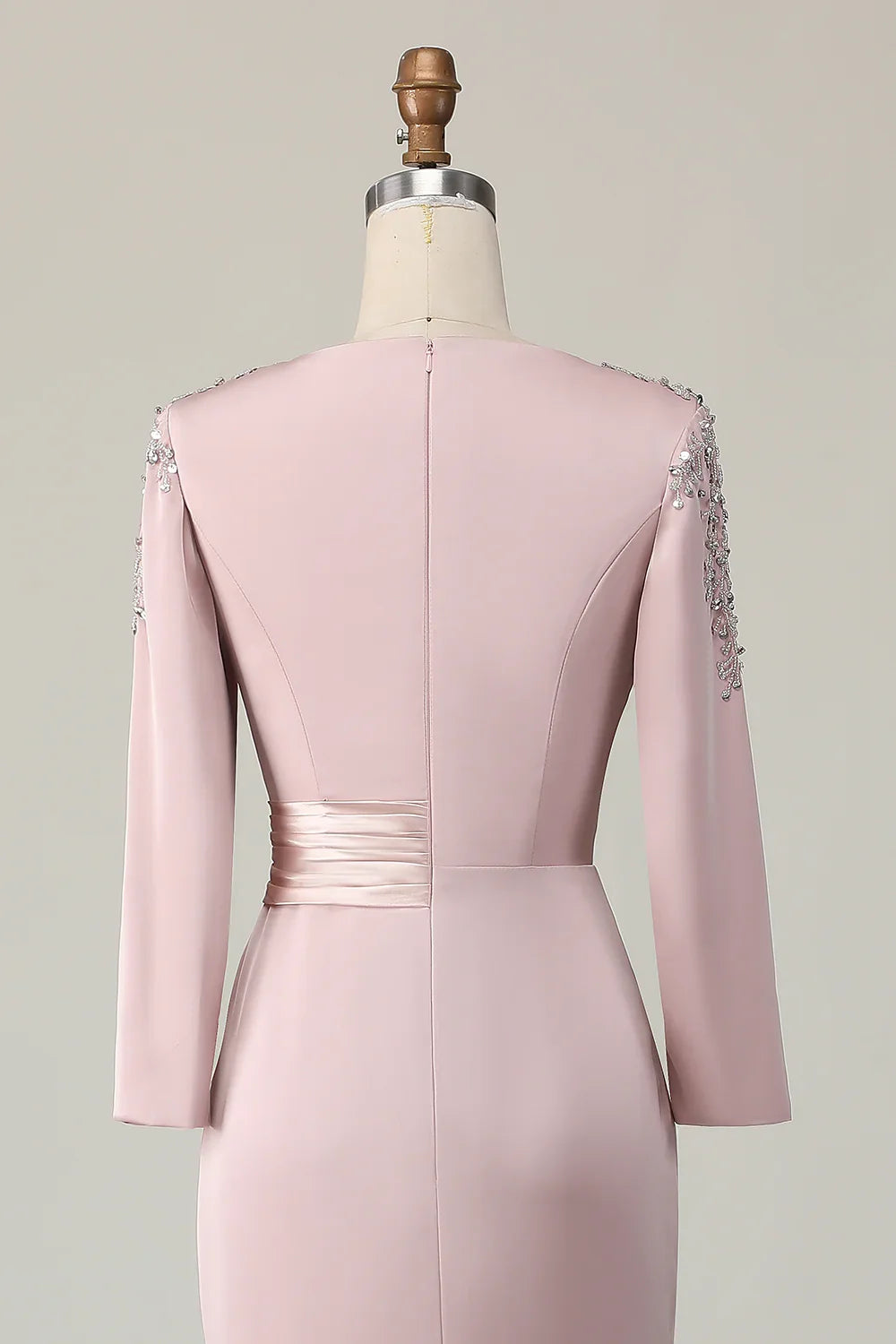 Elegant Blush Pink Sheath Scoop Neck Long Sleeve Floor-Length Mother of the Bride Dress