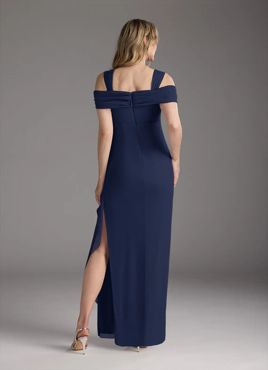 Sheath Square-Neck Off-The-Shoulder Cold Shoulder Sleeve Back Zip Floor-Length Mother of the Bride Dress