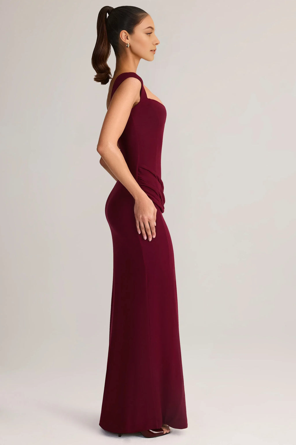 Sheath Square Neck Cap Sleeve Open Back Floor Length Ruffled Prom Dresses with Slit