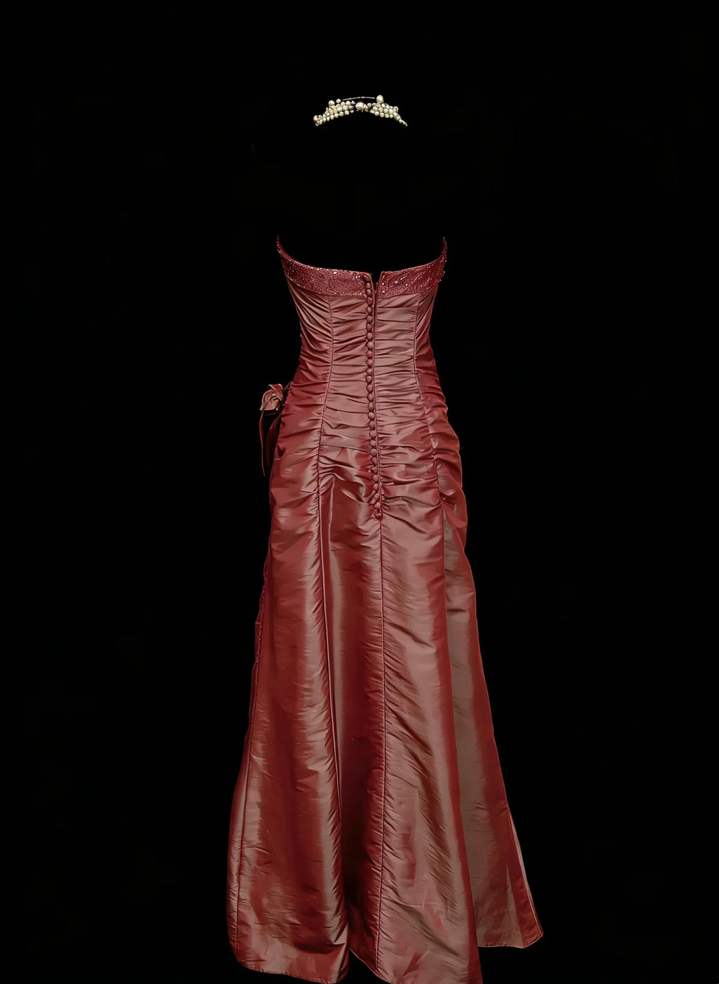 Sheath Strapless Beaded Dusty Rose Maxi Prom Dress