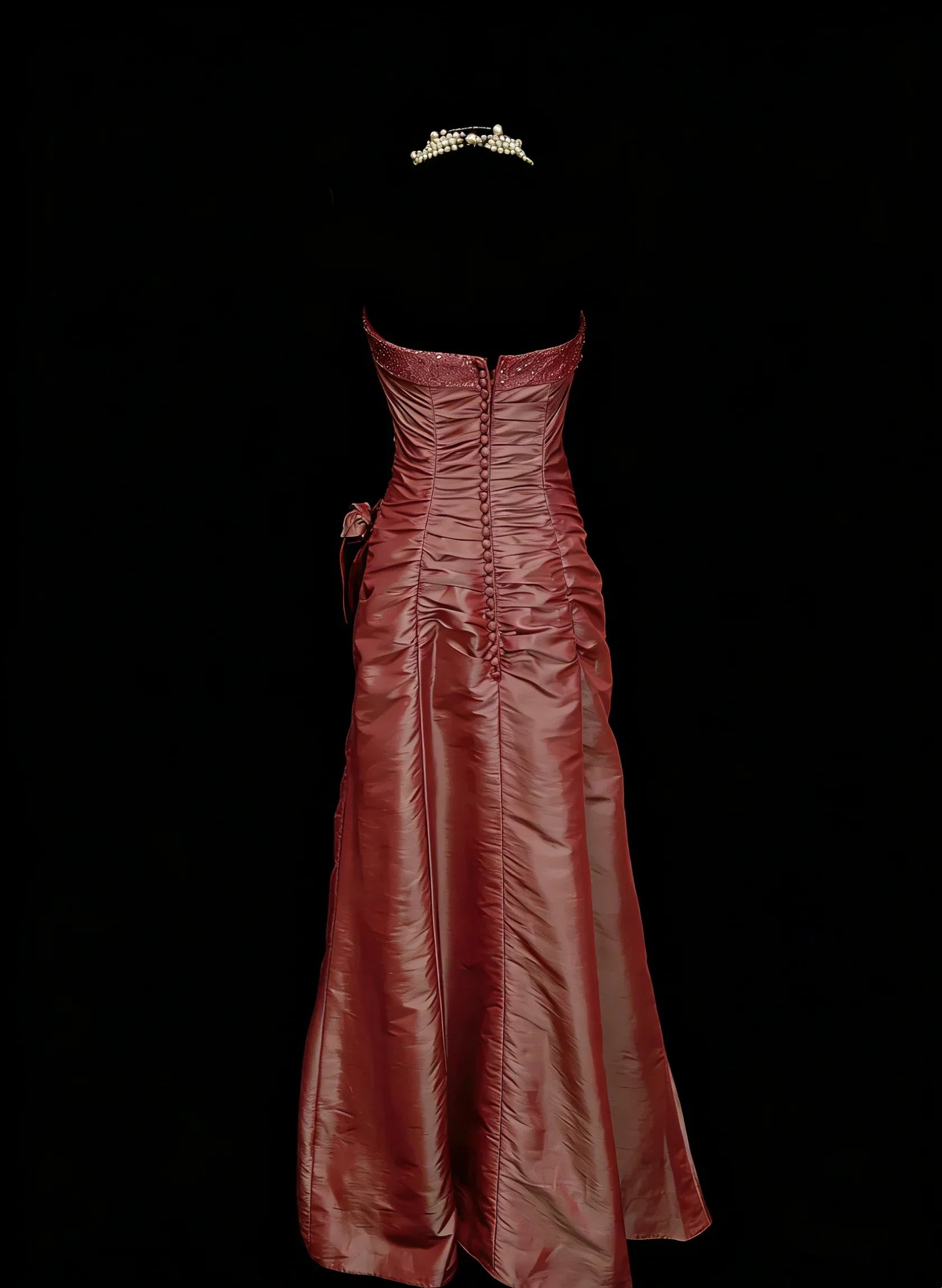 Sheath Strapless Beaded Dusty Rose Maxi Prom Dress