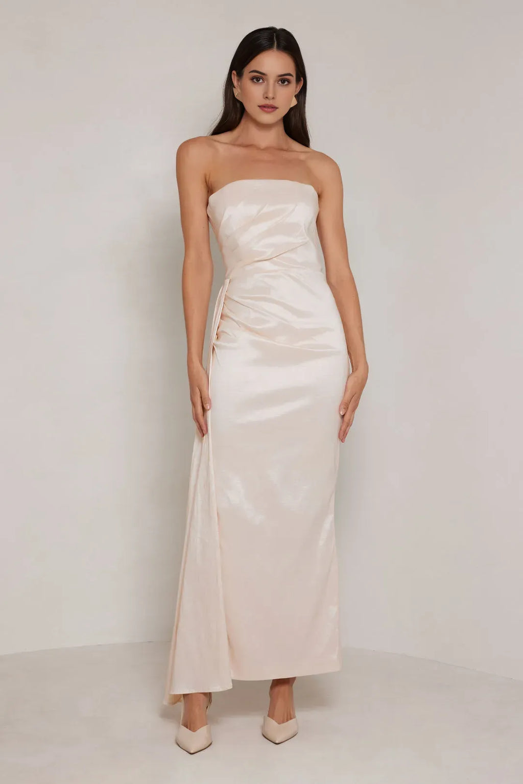 Sheath Strapless Sleeveless Ruched Back Zip Floor-Length Prom Dresses