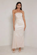 Sheath Strapless Sleeveless Ruched Back Zip Floor-Length Prom Dresses