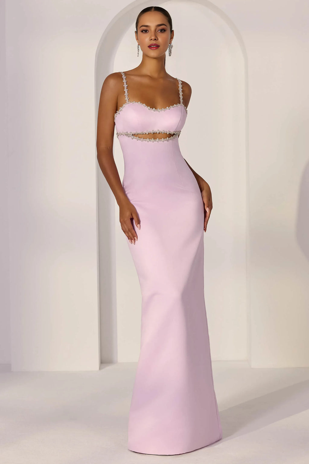 Sheath Sweetheart Neck Strap Back Zip Floor-Length Prom Dresses with Cutout Back Slit