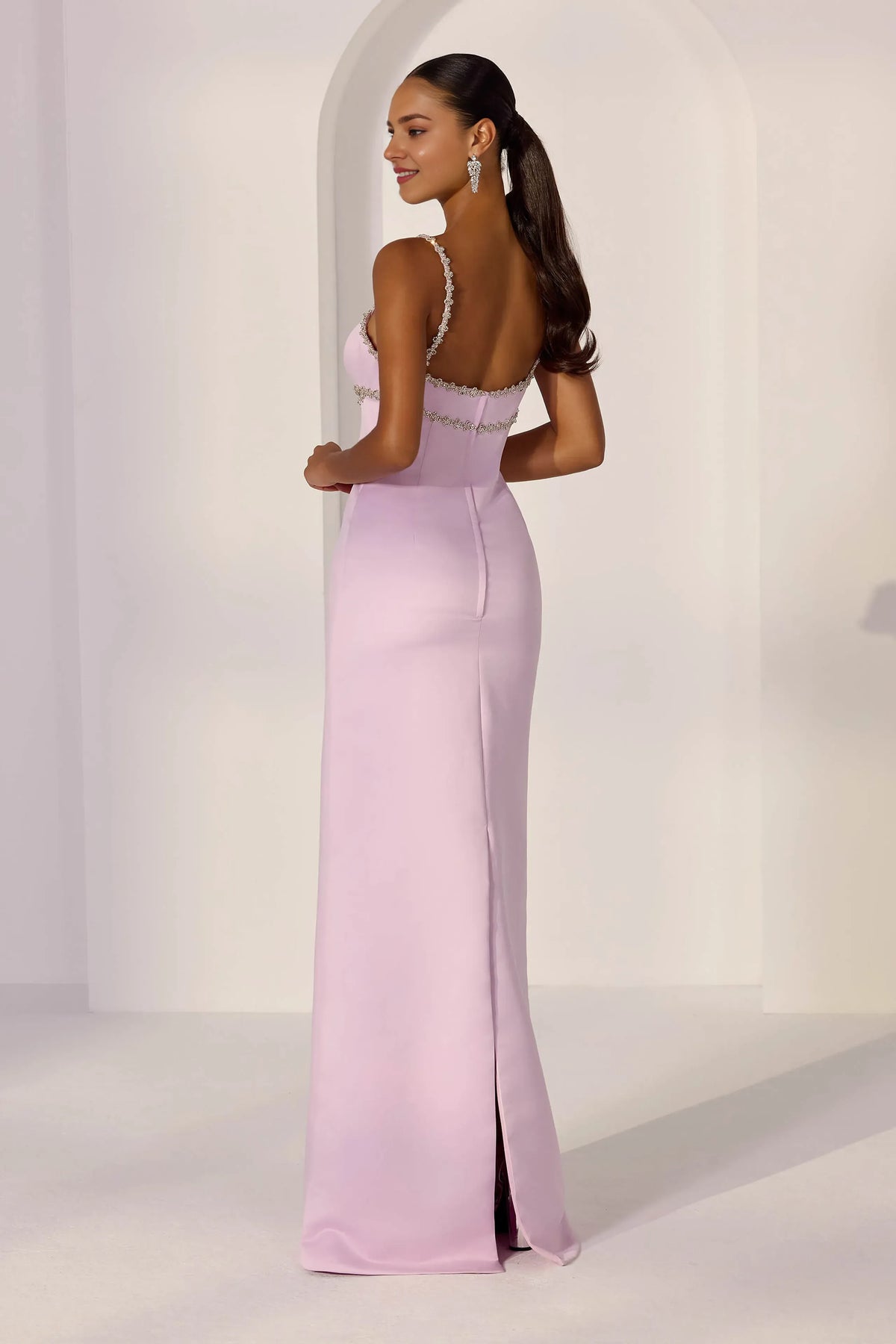 Sheath Sweetheart Neck Strap Back Zip Floor-Length Prom Dresses with Cutout Back Slit