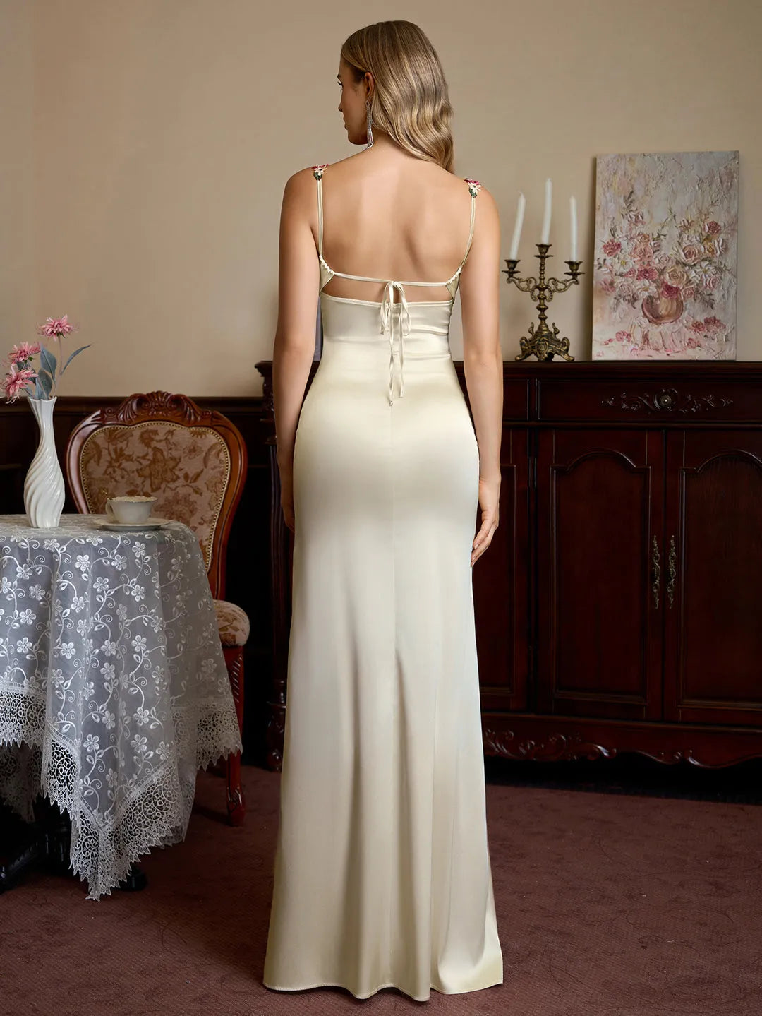Sheath Sweetheart Neck Spaghetti Strap Tie Back Floor-Length Prom Dresses