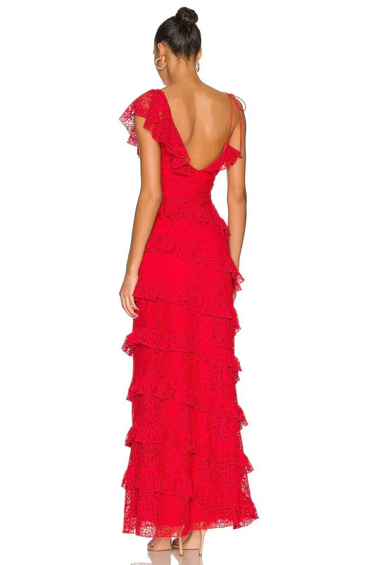 Beautiful Timeless Special Occasion Elegant Lace Sheath V-Neck Backless Floor-Length Prom Dress
