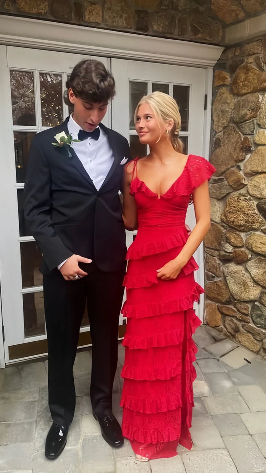 Beautiful Timeless Special Occasion Elegant Lace Sheath V-Neck Backless Floor-Length Prom Dress