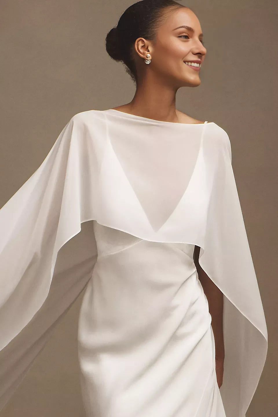 Sheath V-Neck Cape Sleeve Open-Back Floor-Length Wedding Dresses