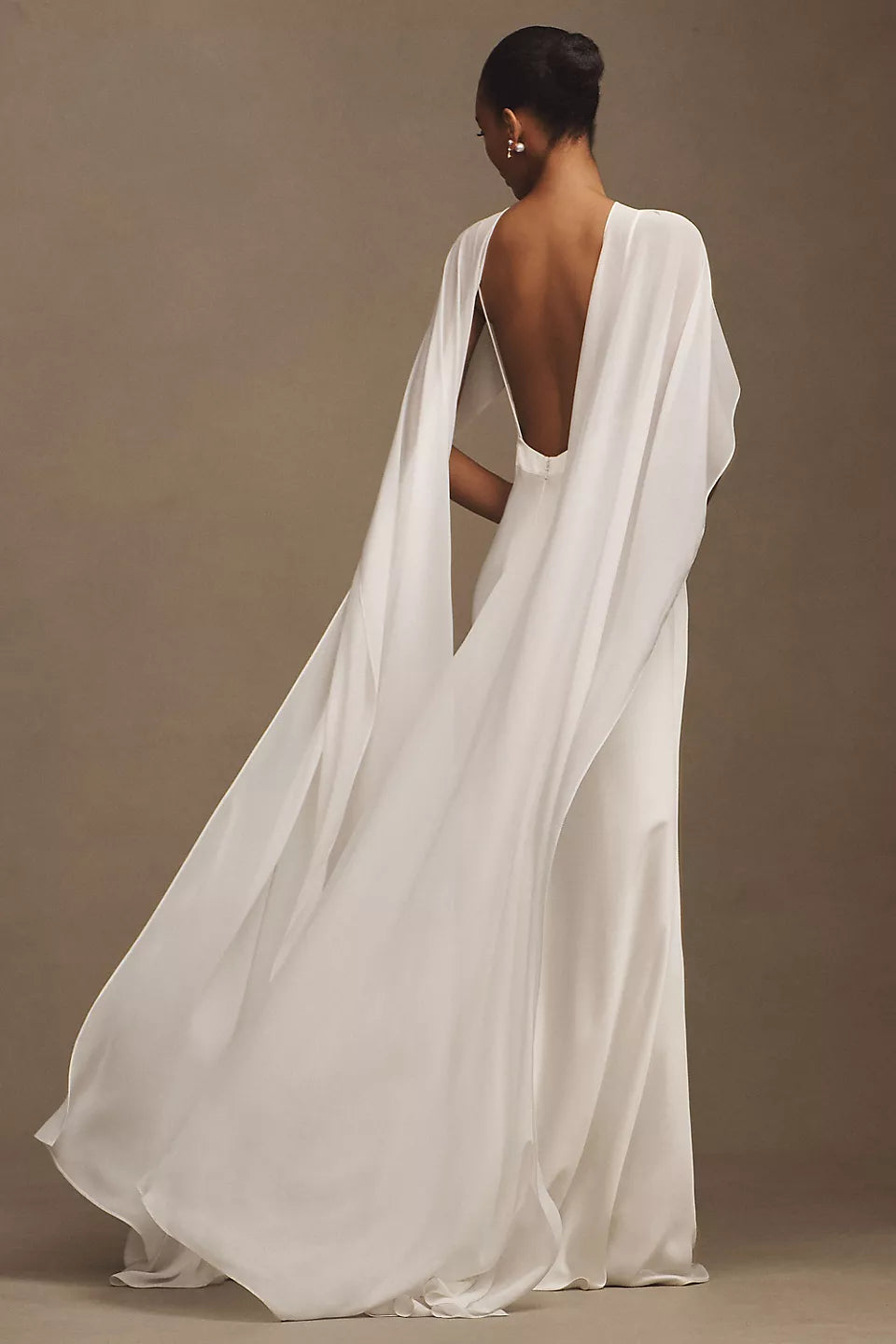 Sheath V-Neck Cape Sleeve Open-Back Floor-Length Wedding Dresses